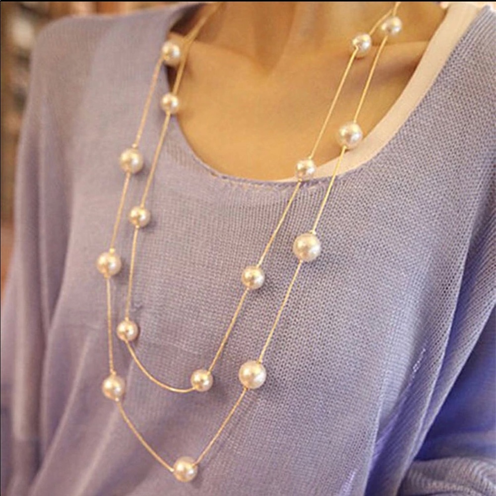 SOLD OUT Classy Long Pearl Like Chain Necklace - Picture 6 of 8